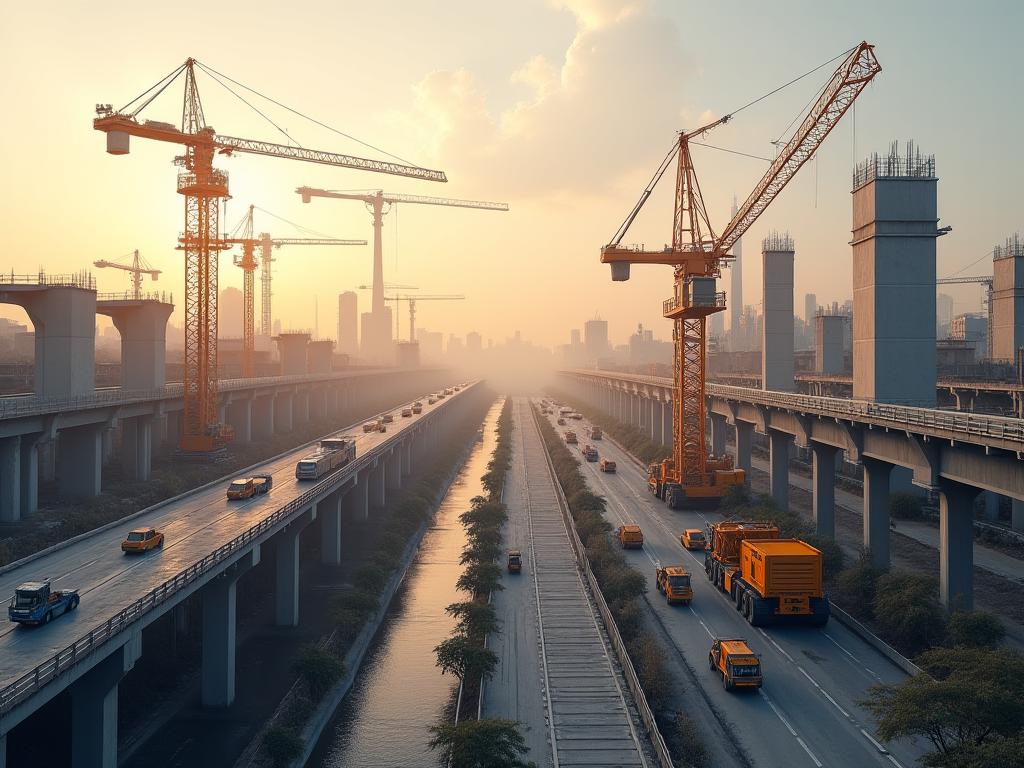 Projet d'infrastructure majeur avec grue