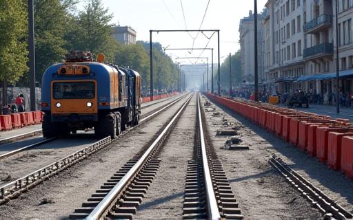 Construction ligne tramway Lyon avec équipements